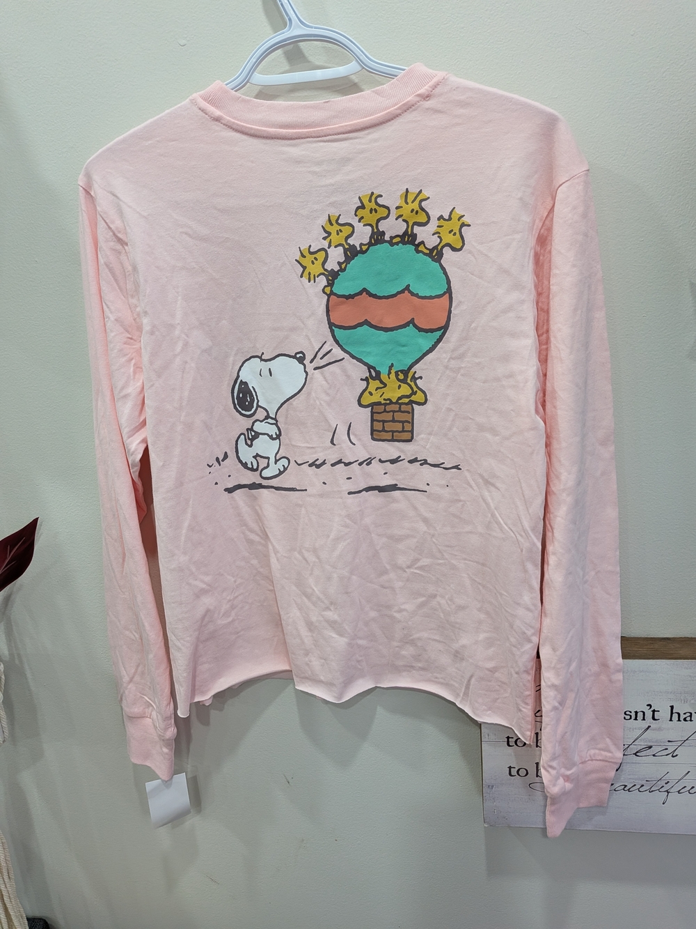 BNWT Peanuts Pink Long-Sleeve Tee with Snoopy & Woodstock Balloon